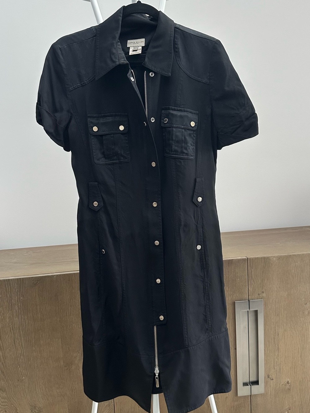 Karen Millen Black Short-Sleeve Zip Front Shirt Dress